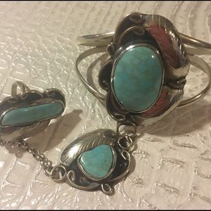 Natalie B Real silver and turquoise slave bracelet.